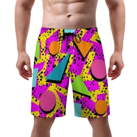 Joyidec Mens Retro Vintage 80s Design Swim Trunks Quick Dry Swim Beach Shorts with Mesh Lining Pockets L