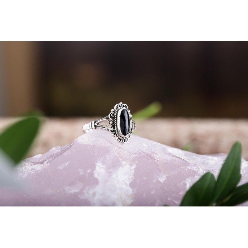 Windalf Alisa Women's Ring 14 mm Silver Ring Black Onyx