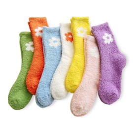 TOCONFFON Women's Cozy Fluffy Socks Fuzzy Socks Plush Socks 7 Pairs (Flower)