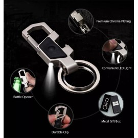 Tika LED Light Bottle Opener Key Chain - Zinc Alloy, Dual Key Rings for Men & Women