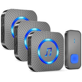 SURFOU Wireless Doorbell with 3 receivers 1 Button,IP55 Waterproof Doorbell,1300 FT/400M Remote Doorbell,55 Chimes 5 Volume,Colorful LED Flashing,110 db Loud Volume,For Home/Classroom