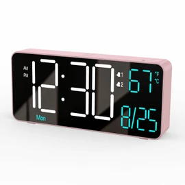 KOSUMOSU Alarm Clocks for Bedrooms, 6.7in Small Digital Clock, Auto Dimming, Room Temperature, Day of The Week, Date, Seconds, Digital Clocks for Living Room, Alarm Clock