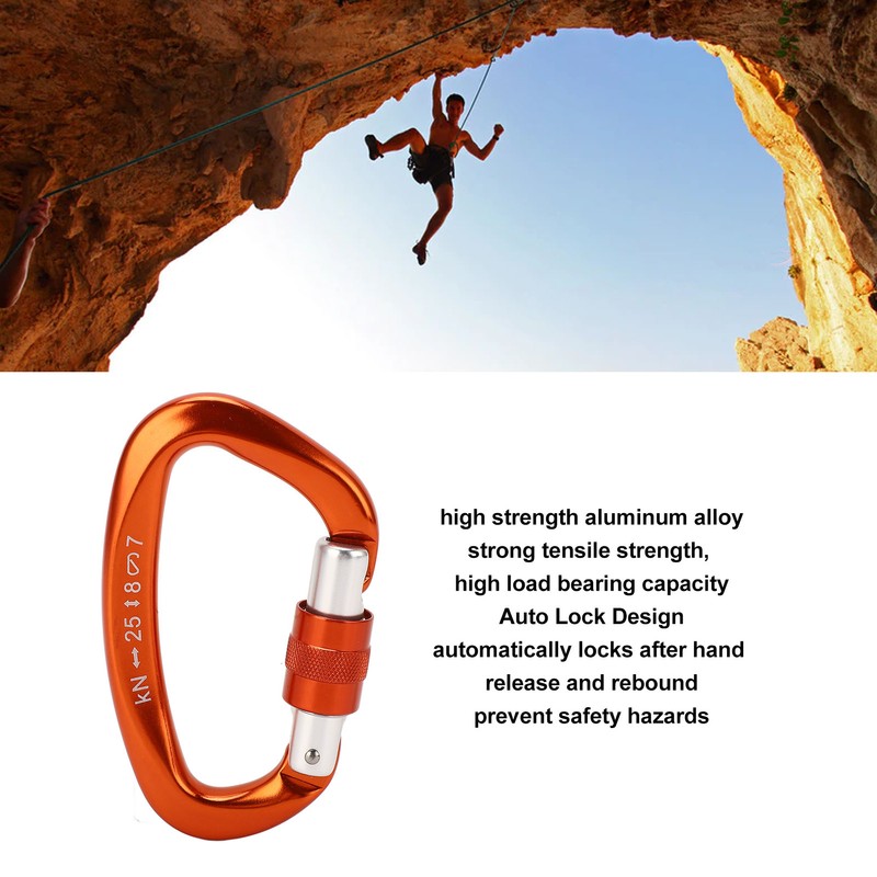 D Carabiner Clip Aluminum Alloy Auto Lock Heavy Duty D