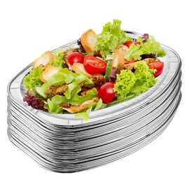 ZOFUN Pack of 30 Aluminium Serving Plates, Large, 35.2 x 24.7 cm Serving Plates, Disposable Oval Serving Trays, Large, Party Plates, Cold Cuts for Buffets, Weddings, Catering, Grills