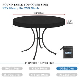 VANSHEIM Round Table Top Cover, Garden Furniture Cover, Table Cover, Table Cover, Garden, Round, Waterproof with Drawstrings, UV-Resistant Oxford Fabric, Round Tarpaulin, Diameter 92 x 10 cm