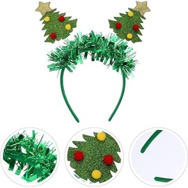 Christmas Tree Headbands, 2pcs Green Tinsel Head Party Xmas Tree Hair Hoops Christmas New Year Hair Accessories for Kids Adults