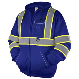 TICONN Safety Hoodie Jacket, High Vis Reflective Safety Fleece Hoodie, PPE Gear for Cold Weather Meet ANSI III (Blue, XL)