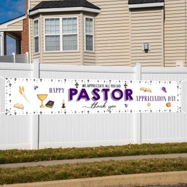 Wollmix Pastor Appreciation Decorations Banner Gifts for Men — Thank You We Appreciate You Large Wall Porch Fence Garden Yard Decor Signs Hanging Party Supplies for Outdoor, 98x19 inch