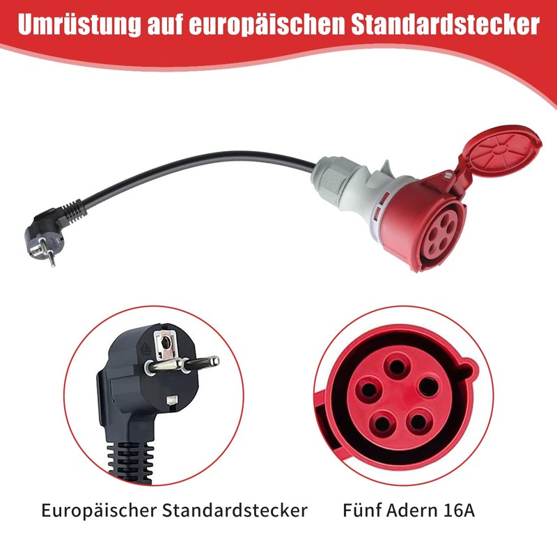 CEE 16A High Current Plug to Schuko, Adapter Schuko to