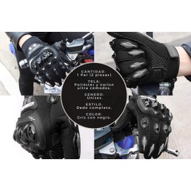 hanylish Guantes para Motociclista, Antideslizante, Cómodos y Ligeros para Hombre y Mujer, Protección Completa con Sensores Táctiles, Accesorios para Moto, Bicicleta y Senderismo (Negro - Gris, XL)