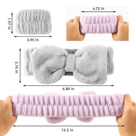 GoldenFleece 6 Pcs Spa Headband and Wristband Set Face Wash Headband for Women Makeup Skincare Headband with Wrist Towels for Washing Face Hair Headband Face Wash Wristbands (Gray+Purple)
