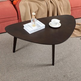 Oval Coffee Table Mid Century Modern Small Wood Coffee Tables Chic Triangle Design for Home Office Farmhouse Furniture Easy Assembly,Black Walnut 38.5"