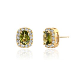Gold Green Peridot Stud Earrings Square Gemstone Earrings for Women, Birthstone Cubic Zirconia Earrings