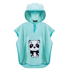 LAYNENBURG Premium Bath Poncho Children with Hood - 100% Cotton - Oeko-Tex - Baby Boys Girls Towel Poncho Terry Cloth, Turquoise - Panda