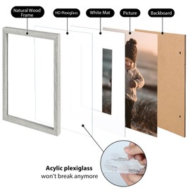 KINLINK 8x10 Picture Frames, Light Grey Photo Frames with Plexiglass for Picture 5x7 with Mat or 8x10 without Mat, Composite Wood Picture Frames for Table Top and Wall Mounting