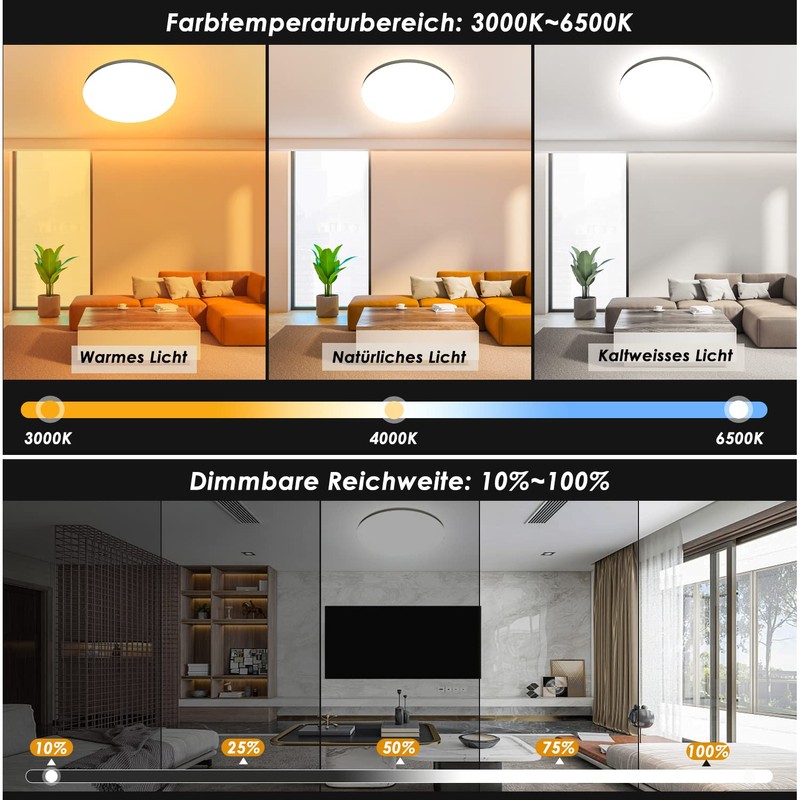 LED Ceiling Light Dimmable with Remote Control 24 W RGB