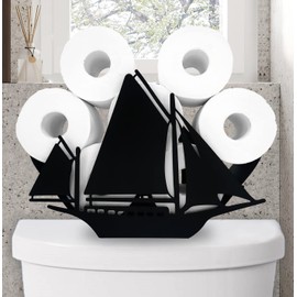 Black Sailboat Metal Toilet Tissue Holder,Animal Paper Holders,Decorative Metal Paper Holder,Funny Toilet Paper Storage for Bathroom,FreeStanding Metal Toilet Paper Organizer Hold Extra 8 Roll
