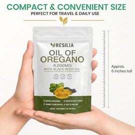 Resilia Oil Of Oregano Softgels with Black Seed Oil 6000mg – Premium Grade Oregano Oil Capsules for Immune & Digestive Support – Non-GMO, Gluten-Free 