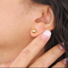 PALMERA Women's Earrings 925 Silver Plated with 18k Gold - Small Round Earrings (6 mm) - Elegant Jewellery Box Included - Secure Screw Back - For Everyday Use and Special Occasions, Sterling Silver