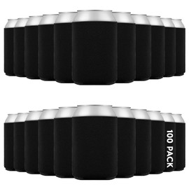 50 Pack Blank Can Cooler Sleeves, Sublimation Insulated Foam Drink Holder for Beer, 12oz Standard Foldable Soda Cover for Weddings, Parties Supplies, Bulk Assorted Solid Color (Black)