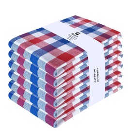 Gratico July 4th KitchenTowels Patriotic DishTowels 100% Cotton (Set of 6) 18X28 Inches Highly Absorbent Soft Durable Reusable & Washable Kitchen Towels (Red/Blue/White Buffalo Checks)