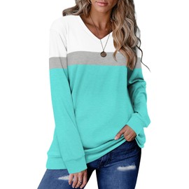 KISSMODA Womens Sweatshirts Long Sleeve V Neck Pullover Casual Loose Trendy Tunic Tops Fall Jumpers Shirts