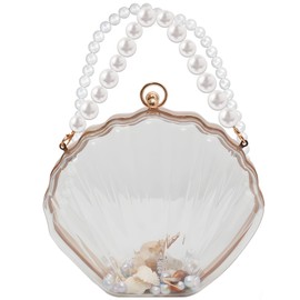 Pearl Seashell Clutch Acrylic Transparent Chain Bag Purse Summer Beach Evening Bag Shoulder Handbag for Mermaid Under the Sea Coastal Party Supplies