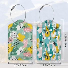 Colorful Abstract Painting 2 Pack Luggage Tag for Suitcase, Cute Unique Leather Bag Tags Identifiers Privacy Cover ID Label with Durable Steel Loop for Women Men Kids Girls Travel