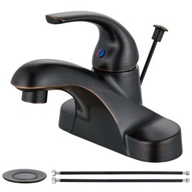 Aolemi Bathroom Faucets Arc 4 Inch Centerset Bathroom Sink Faucet Single Handle Vanity Faucet with Supply Lines,with Lift Rod Drain Assembly,Oil Rubbed Bronze