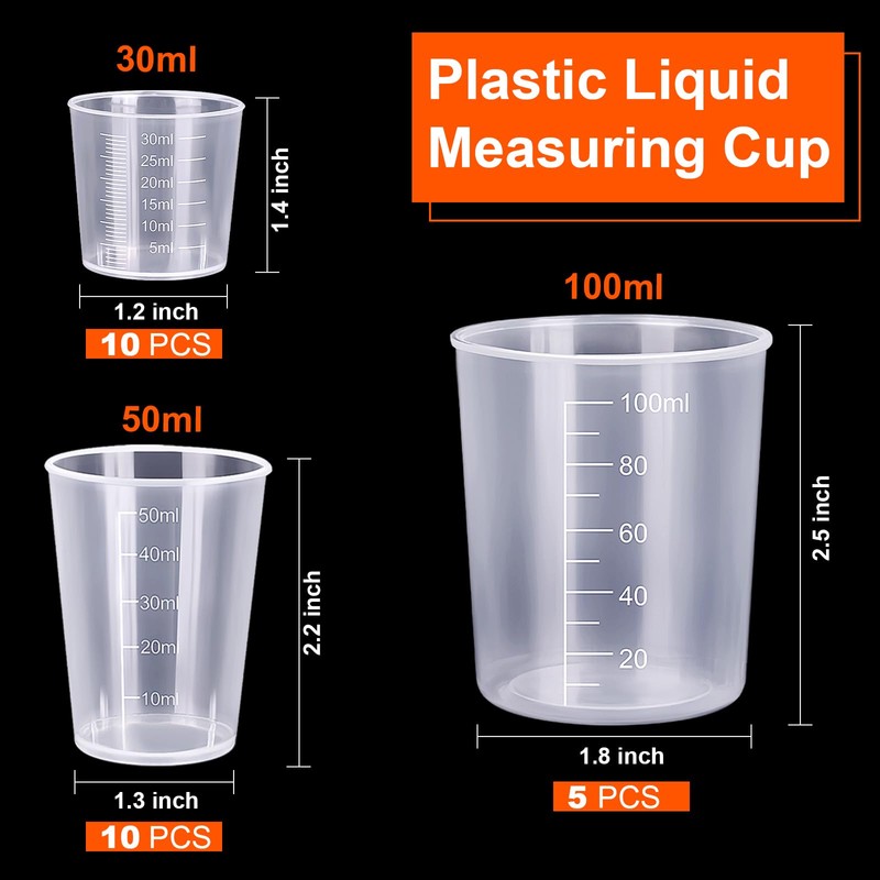 25 Pcs Plastic Measuring Cups, Resin Mixing Cups, Epoxy Mixing