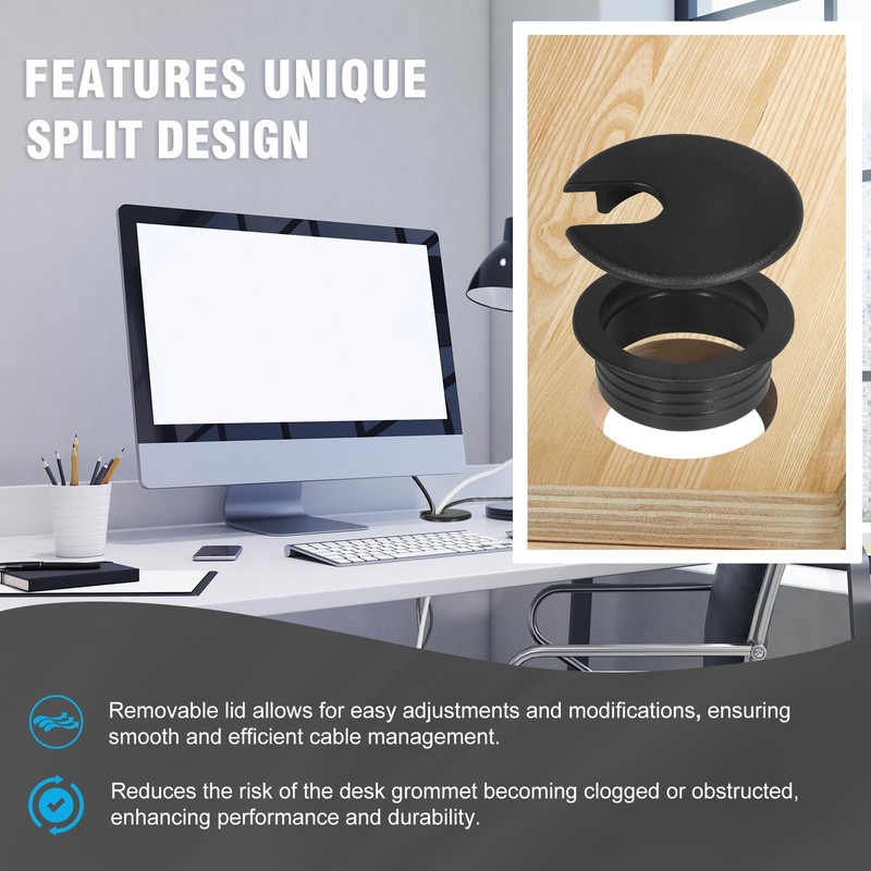 1-1/2" Black Desk Grommet, JTemgle Plastic Cable Hole Cover Computer
