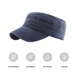 Joligiao Caps Unisex Vintage Washed Hat Military Cap Adjustable Cap Flat Surface Distressed Plain Travel Hat Nostalgic Style Simple Classic, navy blue, Unit size