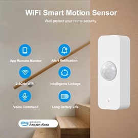 WiFi Motion Sensor, Intelligent Motion Sensor for Home Security, Wireless Motion Sensor with Remote Monitoring App, Voice Command Compatible with Alexa, 4 Pack