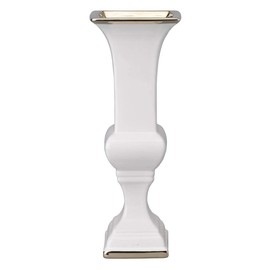 13.6" Vintage Style Ceramic Pedestal Vase with Square Base in Gold & White - Perfect Décor for Any Home