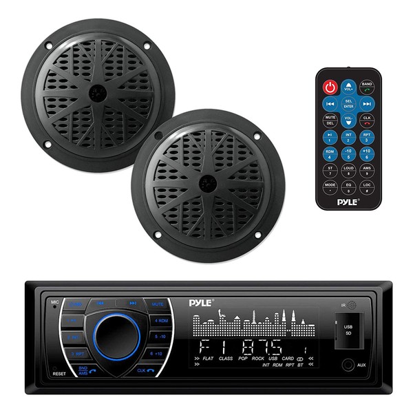 Pyle Marine Headunit Receiver Speaker Kit - In-Dash LCD Digital