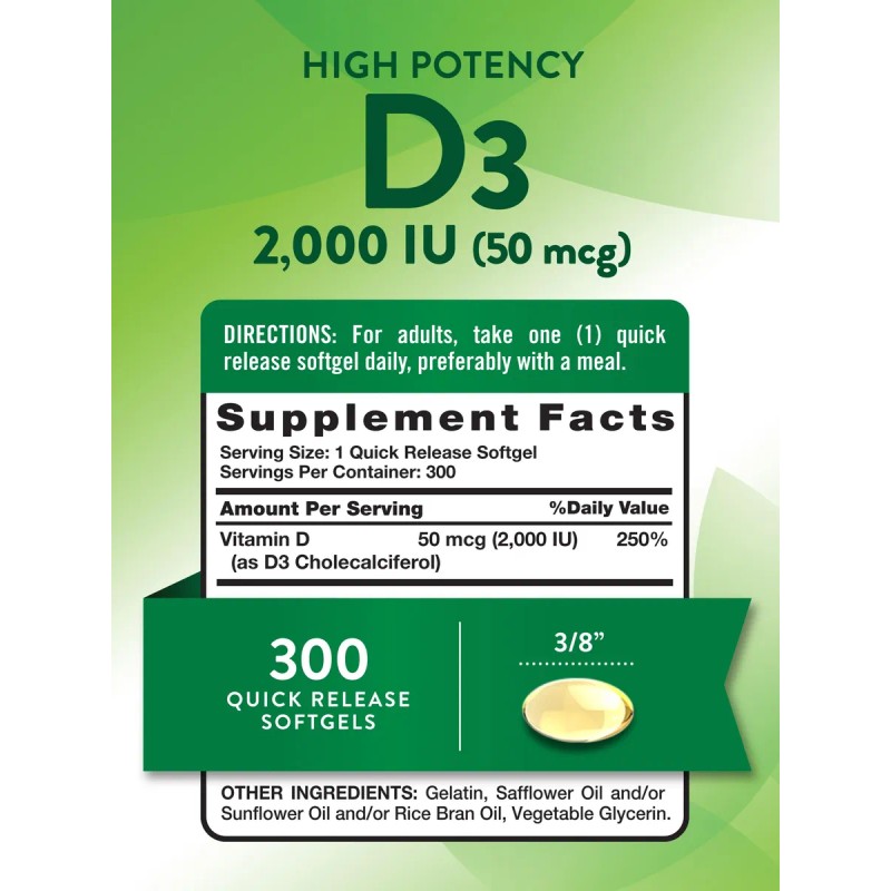 Nature's Truth Vitamina D3 2000 Ui 300 Softgels