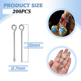 Toaob Pack of 200 Silver Stainless Steel Chain Pins Rivet Pins with Eyelet 20 mm for Earring Jewellery Making