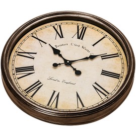 Bernhard Products Large Decorative Wall Clock 20 Inch Silent Non Ticking Battery Operated Quartz Vintage Stylish with Rustic Dark Brown Rim for Home Living/Dining Room Kitchen & Over Fireplace