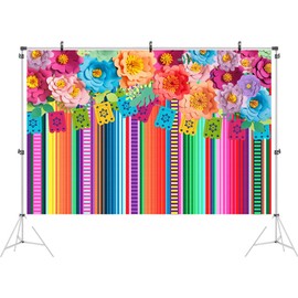 Ticuenicoa 6x4ft Mexican Fiesta Backdrop Photobooth Flowers Fiesta Background Drop Cinco De Mayo Backdrop for Pictures Floral Stripes Flags Birthday Party Mexican Party Decorations Photo Booth Props