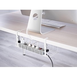 Callstel Desk Organiser: Set of 2 Cable Baskets, Socket Holder & Organiser, White (Cable Trays, Cable Organisers, Power Strip)