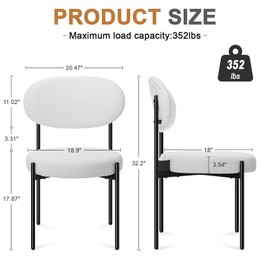 HOMMPA Boucle Dining Chairs Set of 4 Dining Chairs with Back Modern Upholstered Kitchen Dining Room Chair with Metal Legs for Dining Room Kitchen White