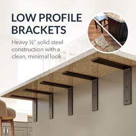 Iron Supports Front Mount L Bracket - Heavy Duty Steel Countertop Bracket for Granite Countertops - Support Bracket for Counters, Benches, Shelves & More (Raw Steel - 14" Deep x 10" High)