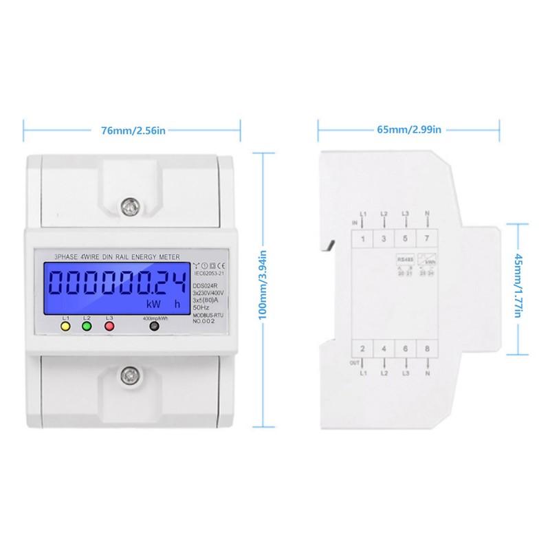 3 Phase 4 Wire DIN Rail Power Consumption Energy Meter