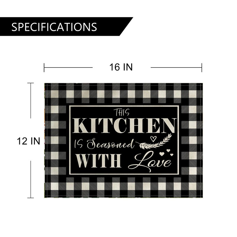 4Pack Farmhouse Decor Placemats Black White Buffalo Plaid Kitchen Inspirational