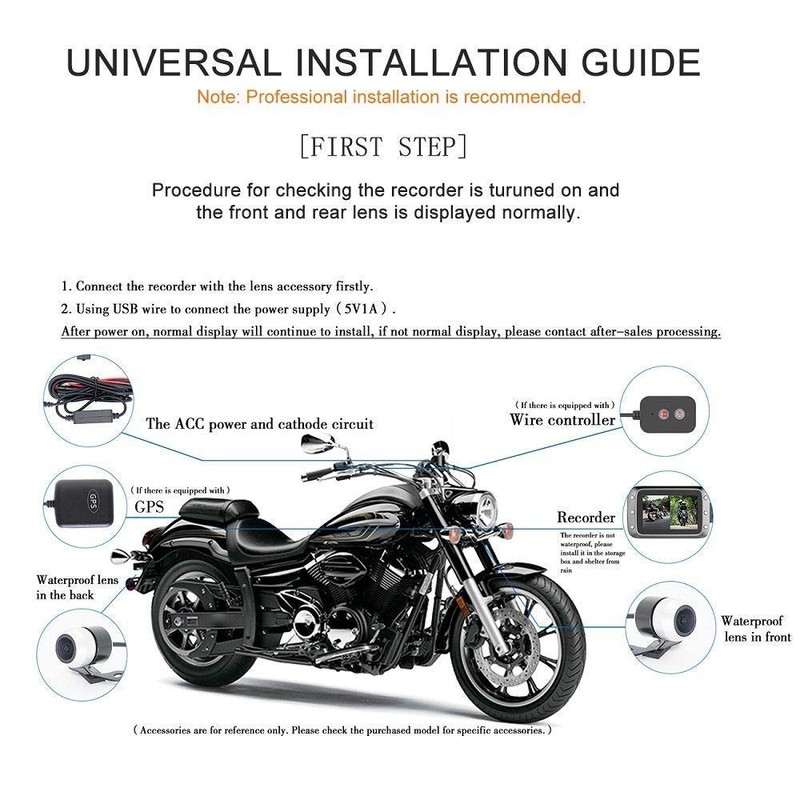 Riloer Motorcycle Driving Recorder, Portable Dual Lens Camera, Waterproof 3