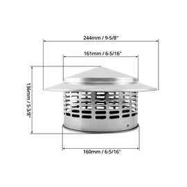 QWORK® 160 MM Regenhaube aus Edelstahl 304, Kaminhaube, Runder Regenhut, Schornsteinabdeckung