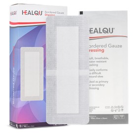 HEALQU Bordered Gauze Island Dressing - Sterile Individually Wrapped Gauze Pads with Water-Resistant, Non-Woven Backing (4"x10" - 2"x7.5" Pad (30 Pack)