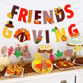 Friendsgiving Banner and Fall Leaves Garland Banner, Happy Friendsgiving Party Banner Friends Friendsgiving Banner Decorations for Thanksgiving Friendsgiving Party Decorations
