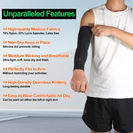 MGANG® Manga de compresión de linfedema para mujeres y hombres, opaca, 15-20 mmHg, soporte de brazo completo con banda de silicona, alivia la hinchazón, edema, recuperación postoperatoria, color negro, talla XL