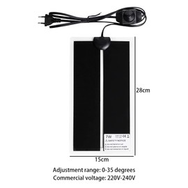 Geoyien Terrarium Heating Mat, 15 x 28 cm Heating Mat, Terrarium Heating Mat, Reptile Heating Mat, Waterproof, Moisture-Resistant, Adjustable Temperature (0-35 Degrees), European Plug (7W, 220V-240V)